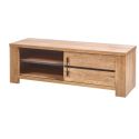 Meuble TV 1 porte coulissante aspect chêne naturel et noir mat - CARVIK
