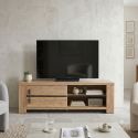 Meuble TV 1 porte coulissante aspect chêne naturel et noir mat - CARVIK