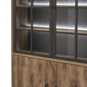 Vitrine 4 portes aspect chêne artisan et noir graphite + éclairage - URBAL