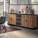 Buffet 3 portes 3 tiroirs aspect chêne artisan et noir graphite - URBAL