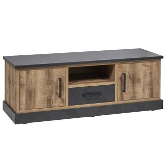 Meuble TV 2 portes aspect chêne artisan et noir graphite - URBAL