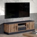 Meuble TV 2 portes aspect chêne artisan et noir graphite - URBAL