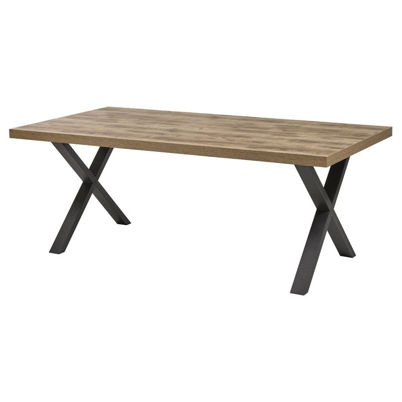 Table 170cm aspect chêne naturel piètement X métal poudré noir - URBAL