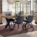 Table 170cm aspect chêne naturel piètement X métal poudré noir - URBAL