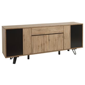 Buffet 4 Portes 1 tiroir aspect chêne miel et noir mat - SÉLÈNE