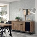 Buffet 4 Portes 1 tiroir aspect chêne miel et noir mat - SÉLÈNE