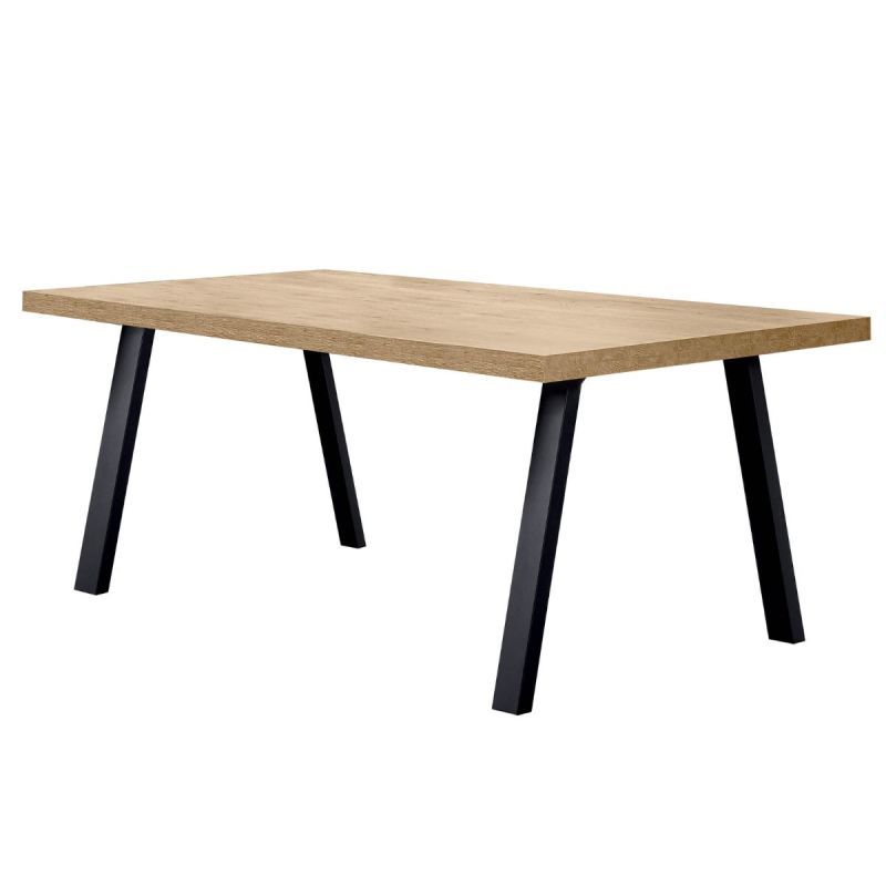 Table 170cm aspect chêne miel piètement A métal poudré noir - SÉLÈNE