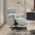 Fauteuil relax électrique pivotant avec têtière manuelle tissu chenille bleu-gris - PARADIZIO