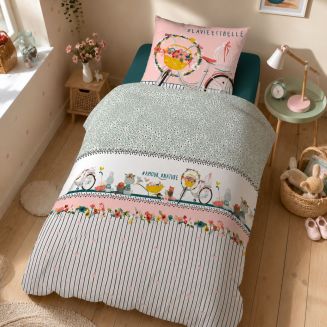 MIDEA - Parure de Lit Coton Motif Fleuri Housse de Couette 140x200cm + Taie d'Oreiller