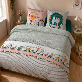MIDEA - Parure de Lit Coton Motif Fleuri Housse de Couette 240x220cm + 2 Taies d'Oreiller