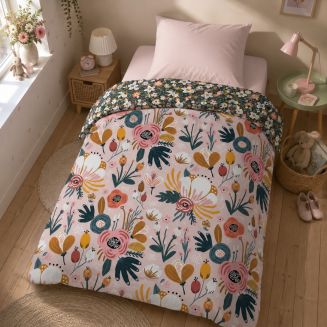 CAPUK - Couette Imprimée Motifs Rétro 140x200 cm + 1 Taie d'oreiller 60x60 cm