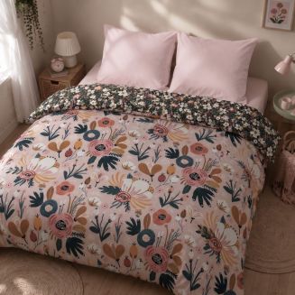 CAPUK - Couette Imprimée Motifs Rétro 240x220 cm + 2 Taies d'oreiller 60x60 cm