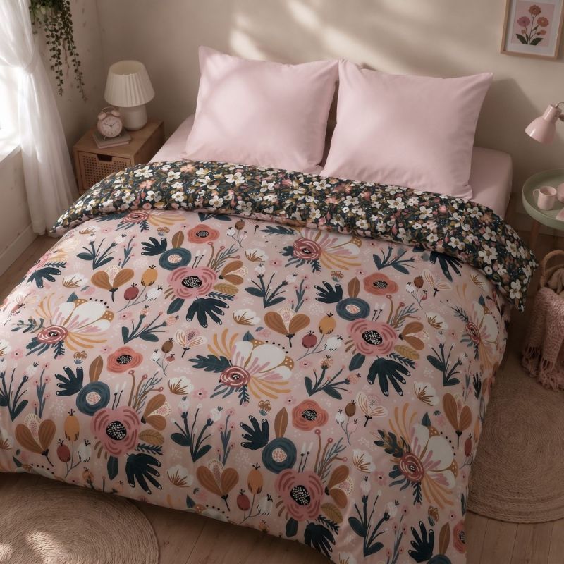 CAPUK - Couette Imprimée Motifs Rétro 240x220 cm + 2 Taies d'oreiller 60x60 cm