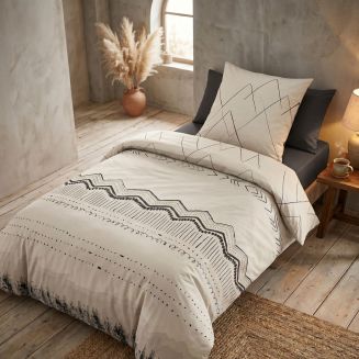 BELEM - Parure de Lit Coton Motifs Ethniques Housse de Couette 140x200cm + Taie d'Oreiller