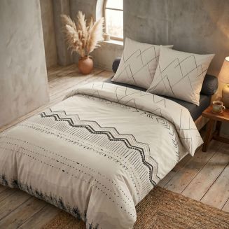 BELEM - Parure de Lit Coton Motifs Ethniques Housse de Couette 260x240cm + 2 Taies d'Oreiller