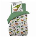 MEZO - Parure de Lit Coton Motif Dinosaures Housse de Couette 140x200cm + Taie d'Oreiller