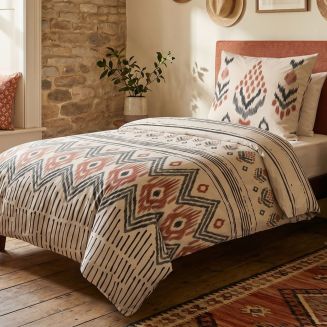 MUNDA - Parure de Lit Coton Motifs Ethniques Housse de Couette 140x200cm + Taie d'Oreiller
