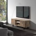 Meuble TV 2 portes 2 niches aspect bois Canyon décor tasseaux - BARTON