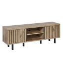 Meuble TV 2 portes 2 niches aspect bois Canyon décor tasseaux - BARTON