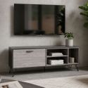 Meuble TV 1 porte 3 niches 150cm aspect bois grisé et noir - BROOKLYN