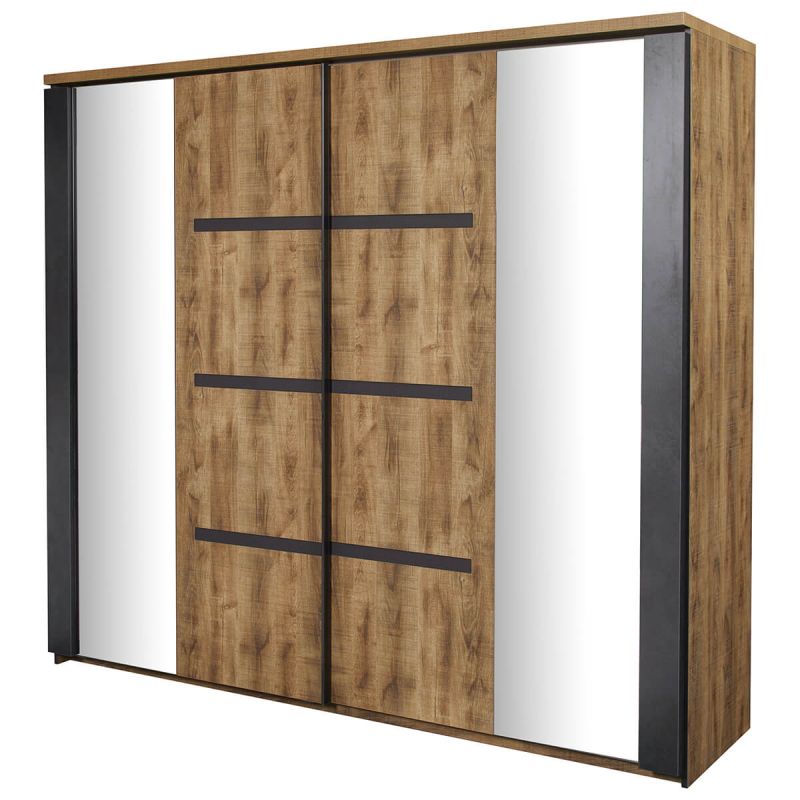 Armoire portes coulissantes 217cm aspect chêne artisan et graphite - ANDES