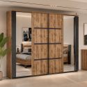 Armoire portes coulissantes 217cm aspect chêne artisan et graphite - ANDES