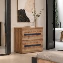 Commode 2 tiroirs aspect chêne artisan et graphite - ANDES