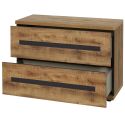 Commode 2 tiroirs aspect chêne artisan et graphite - ANDES