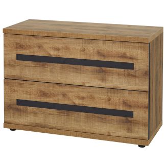 Commode 2 tiroirs aspect chêne artisan et graphite - ANDES