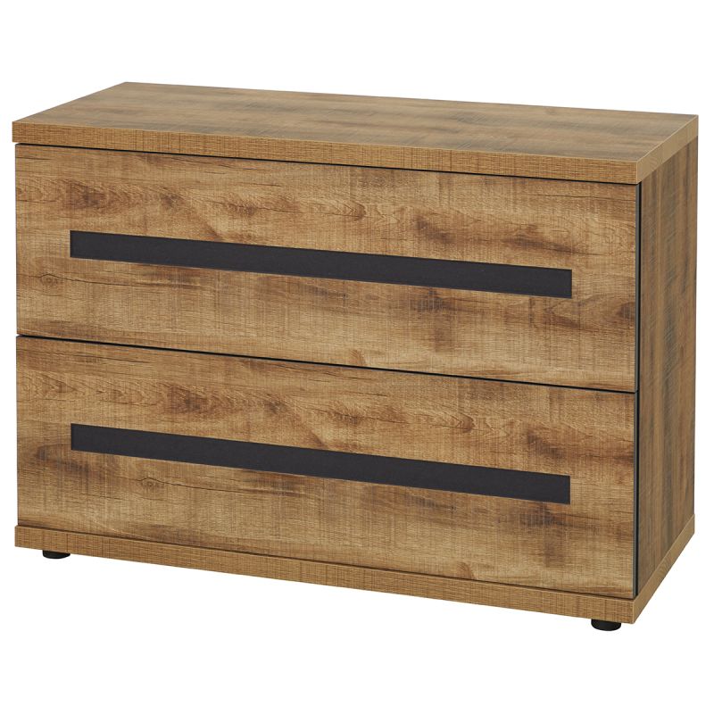 Commode 2 tiroirs aspect chêne artisan et graphite - ANDES