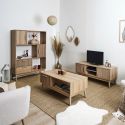 PAJAN - Ensemble Salon Complet Effet Bois avec Tasseaux