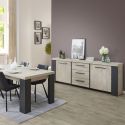 Séjour table + buffet finition chêne clair et gris ardoise - HADÈS