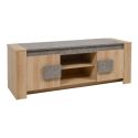 Ensemble table basse et meuble TV aspect chêne clair et granit gris - AZYA