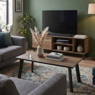 Ensemble table basse et meuble TV aspect bois rustique et métal noir - CHIARA