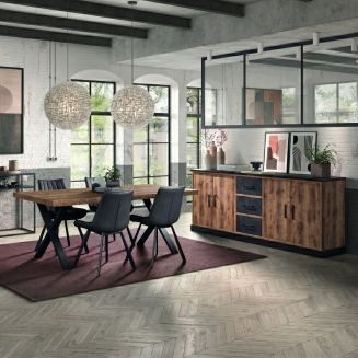 Ensemble séjour aspect chêne artisan et noir graphite - URBAL