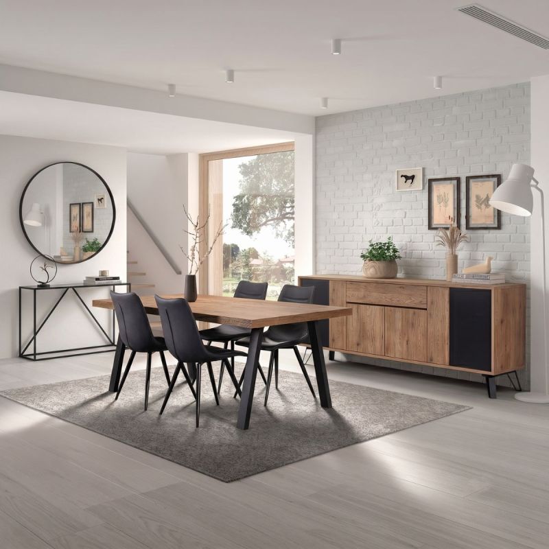 Ensemble séjour table 170cm aspect chêne miel et noir - SÉLÈNE