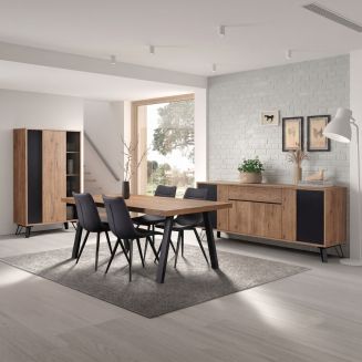 Ensemble séjour complet table 170cm aspect chêne miel et noir - SÉLÈNE