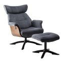 Fauteuil relax manuel pivotant + repose-pieds bois et tissu bleu - NAKANO