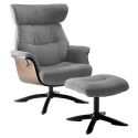 Fauteuil relax manuel pivotant + repose-pieds bois et tissu gris - NAKANO