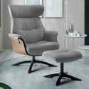 Fauteuil relax manuel pivotant + repose-pieds bois et tissu gris - NAKANO