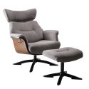 Fauteuil relax manuel pivotant + repose-pieds bois et tissu gris - NAKANO