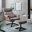 Fauteuil relax manuel pivotant + repose-pieds bois et tissu gris - NAKANO