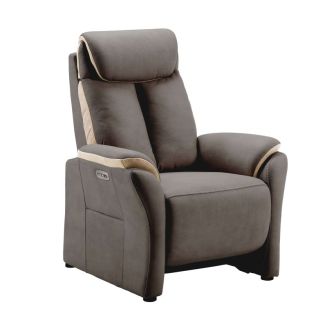 Fauteuil relax électrique New Nobuck gris foncé et beige - ODEON