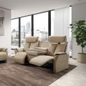 Canapé 3 places relax électrique New Nobuck beige et gris foncé - ODEON