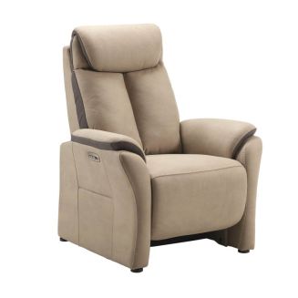 Fauteuil relax électrique New Nobuck beige et gris foncé - ODEON