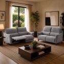 Ensemble Canapés 3P relax élec + 2P fixe tissu Waterproof gris - GARIOS