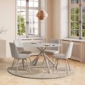 Table ronde crème + 4 chaises tissu beige pieds métal crème - AXELLE