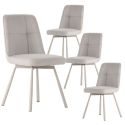 Table ronde crème + 4 chaises tissu beige pieds métal crème - AXELLE