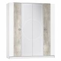Armoire 4 portes avec miroir aspect béton et blanche - CHAYANE