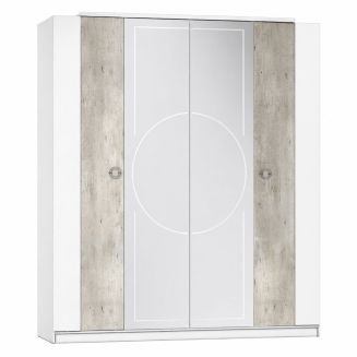 Armoire 4 portes avec miroir aspect béton et blanche - CHAYANE